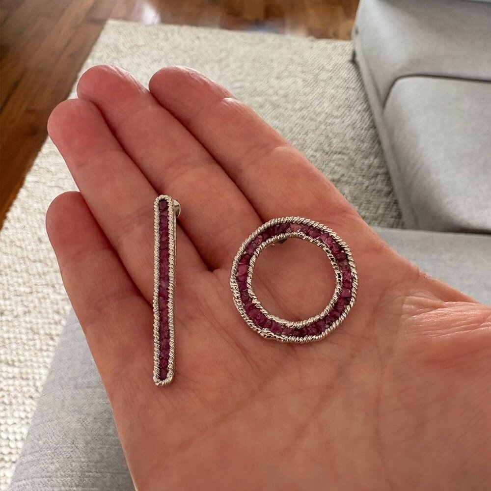 Medea Asymmetric Earrings In 925 Sterling Silver With Raw Rubies
